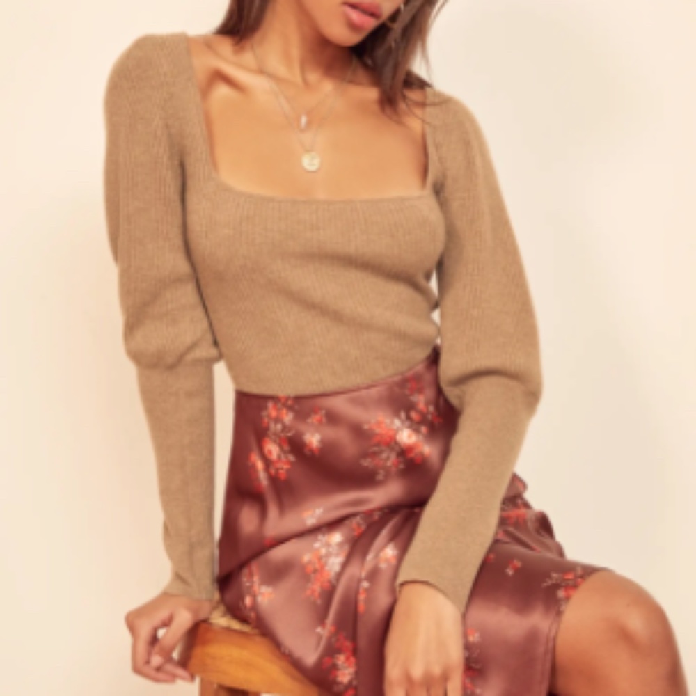 Reformation Piazza Square-Neck Sweater Camel (Small)